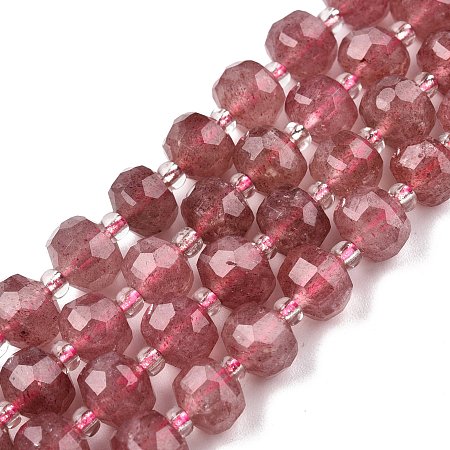 Honeyhandy Natural Strawberry Quartz Beads Strands, with Seed Beads, Faceted, Rondelle, 8x6mm, Hole: 1mm, about 20~22pcs/strand, 7.09 inch(18cm)