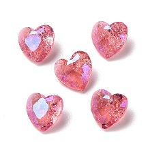 Honeyhandy Crackle Moonlight Style Glass Rhinestone Cabochons, Pointed Back & Back Plated, Heart, Vintage Rose, 8x8x4mm