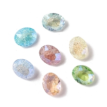 Honeyhandy Crackle Moonlight Style Glass Rhinestone Cabochons, Flat Back & Back Plated, Oval, Mixed Color, 10x8x4mm