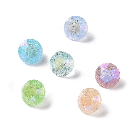 Crackle Moonlight Style Glass Rhinestone Cabochons, Pointed Back, Diamond, Mixed Color, 8.1x5.6mm