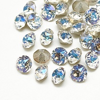 Honeyhandy Pointed Back Glass Rhinestone Cabochons, Back Plated, Faceted, Diamond, Moonlight, 6x5.5mm