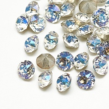 Honeyhandy Pointed Back Glass Rhinestone Cabochons, Back Plated, Faceted, Diamond, Moonlight, 4x3mm