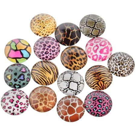 Arricraft 200pcs Multicolored Half Round/Dome Animal Skin Printed Glass Cabochons for Jewelry Making, 10x4mm