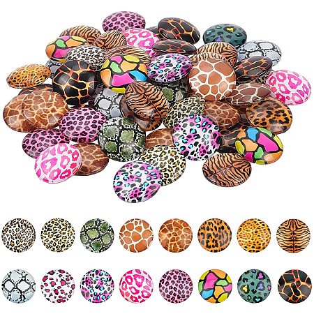 Arricraft 100 Pcs 25mm Printed Glass Cabochons, Flatback Dome Cabochons, Mosaic Tile for Photo Pendant Making Jewelry, Animal Skin