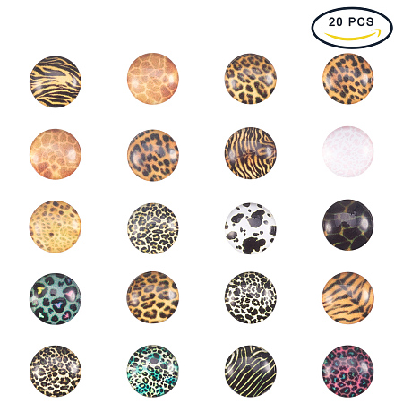 PandaHall Elite 20pcs 10mm Animal Skin Printed Half Round Dome Glass Cabochons for Jewelry Making