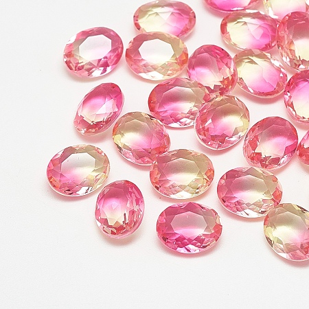 Arricraft Pointed Back Glass Rhinestone Cabochons, Imitation Tourmaline, Faceted, Oval, Light Rose, 8x6x4mm