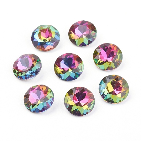 Honeyhandy Pointed Back & Back Plated Glass Rhinestone Cabochons, Grade A, Faceted, Flat Round, Volcano, 8x4.5mm