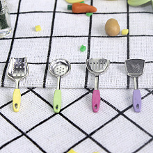 Mini Alloy Kitchen Cooking Utensils Set, including 3Pcs Turners, 1Pc Skimmer Spoon, for Dollhouse Accessories Pretending Prop Decorations, Platinum, 29~30.5x10~11.5x3~3.5mm, 4pcs/set