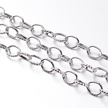 Honeyhandy Iron Cable Chains, Textured, Unwelded, with Spool, Flat Oval, Platinum, 8x6x1mm, about 164.04 Feet(50m)/roll