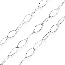 Honeyhandy 304 Stainless Steel Textured Horse Eye Link Chains, Soldered, with Spool, Stainless Steel Color, 15x6.5x1mm, about 16.40 Feet(5m)/Roll