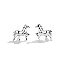 Honeyhandy Sterling Silver Stud Earrings, Horse, Platinum