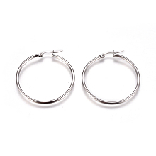 Honeyhandy 201 Stainless Steel Hoop Earrings, with 304 Stainless Steel Pin, Hypoallergenic Earrings, Ring Shape, Stainless Steel Color, 38mm, Pin: 0.7x1mm