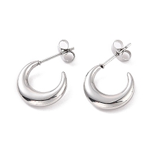 Honeyhandy 304 Stainless Steel Crescent Moon Stud Earrings for Women, Stainless Steel Color, 22x14x3mm, Pin: 0.8mm