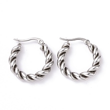 Honeyhandy 304 Stainless Steel Twist Rope Hoop Earrings for Women, Stainless Steel Color, 24.5x24x5mm, Pin: 0.8x1mm