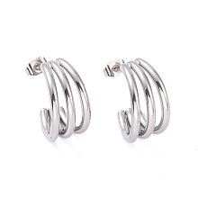 Honeyhandy 304 Stainless Steel C-shape Stud Earrings, Chunky Half Hoop Earrings for Women, Stainless Steel Color, 18x18x9mm, Pin: 0.8mm