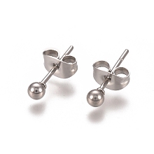 Honeyhandy 304 Stainless Steel Stud Earrings, Ball Stud Earrings, with Earring Backs, Stainless Steel Color, 14x3mm, Pin: 0.8mm