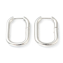 Honeyhandy Brass Huggie Hoop Earrings, Long-Lasting Plated, Rectangle, Platinum, 24x18x3.5mm, Pin: 1mm