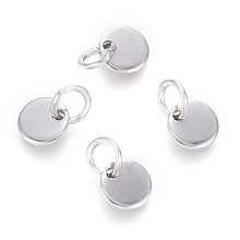 Honeyhandy 304 Stainless Steel Charms, with Jump Rings, Blank Stamping Tag, Flat Round, Stainless Steel Color, 6x0.7mm, Hole: 3.5mm