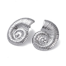 Honeyhandy Non-Tarnish 304 Stainless Steel Stud Earrings, Shell, Stainless Steel Color, 30x23mm