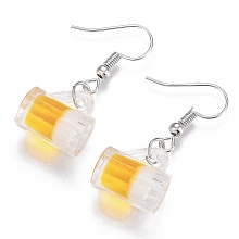 Honeyhandy Resin Draft Beer Dangle Earring, with Platinum Plated Iron Earring Hooks, Yellow, 35mm, Pin: 1mm