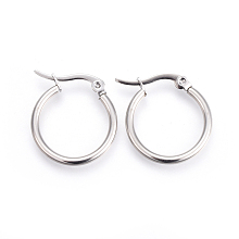 Honeyhandy 201 Stainless Steel Huggie Hoop Earrings with 304 Stainless Steel Pins, Hypoallergenic Earrings for Women, Stainless Steel Color, 12 Gauge, 21x19x2mm, Pin: 1mm