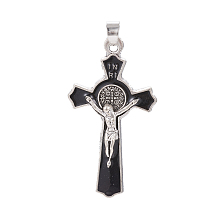 Honeyhandy Alloy Enamel Big Pendants, For Easter, Crucifix Cross, Antique Silver, Black, 50.5x27x4mm, Hole: 5x6.5mm