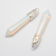 Honeyhandy Opalite Big Pointed Pendants, with Alloy Findings, Bullet, Platinum, 57~63x13x10mm, Hole: 3x4mm