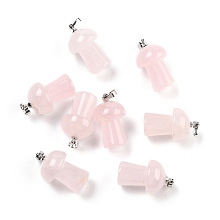 Honeyhandy Natural Rose Quartz Pendants, with Platinum Tone Brass Findings, Mushroom , 29.5x14mm, Hole: 2.4mm