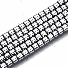 Honeyhandy Electroplate Non-magnetic Synthetic Hematite Beads Strands, Column, Platinum Plated, 3.5x3mm, Hole: 1mm, about 125~126pcs/strand, 15.55 inch~15.83 inch(39.5cm~40.2cm)