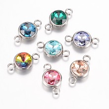 Honeyhandy K9 Glass Links connectors, Faceted, with 304 Stainless Steel Findings, Flat Round, Stainless Steel Color, Mixed Color, 17.5x10x6.5mm, Hole: 2.5mm