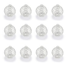 ARRICRAFT Iron Wire Pendants, Spiral Bead Cage Pendants, Round, Platinum, 30x24mm, Hole: 5mm