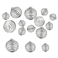 ARRICRAFT Iron Wire Pendants, Spiral Bead Cage Pendants, Round, Platinum, 15~16x14mm, Hole: 4~5mm