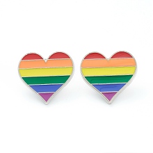 Honeyhandy Alloy Pride Enamel Brooches, Enamel Pin, with Butterfly Clutches, Rainbow Heart, Platinum, Colorful, 24.5x26x10mm