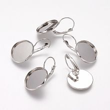 Honeyhandy Brass Leverback Earring Findings, Round, Platinum, 20mm wide, 32mm long, Tray: 18mm, Pin: 0.8mm