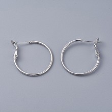 Honeyhandy Brass Hoop Earrings, Ring, Platinum, 24x1.5mm, Pin: 0.7mm