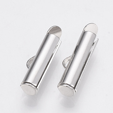 Honeyhandy Brass Slide On End Clasp Tubes, Slider End Caps, Platinum, 6x20x4mm, Hole: 1x3mm, Inner Diameter: 3mm