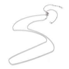 Honeyhandy Adjustable 304 Stainless Steel Slider Necklaces, with Curb Chains and Slider Stopper Beads, Stainless Steel Color, 29.8 inch(75.8cm), 2mm