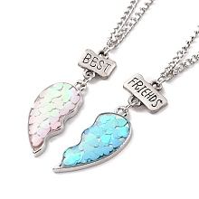 Honeyhandy Best Friends Alloy Pendant Necklaces, Valentine's Day Broken Heart Necklace, Platinum, Mixed Color, 20.31 inch(51.6cm), 2.4mm, 2pcs/set