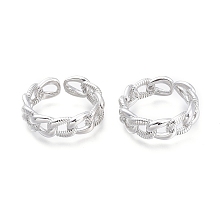 Honeyhandy Brass Cuff Rings, Open Rings, Curb Chain Shape, Real Platinum Plated, Size 7, Inner Diameter: 17mm