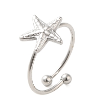 Honeyhandy Non-Tarnish 304 Stainless Steel Open Cuff Ring, Starfish, Stainless Steel Color, US Size 7 3/4(17.9mm)