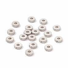 Honeyhandy 201 Stainless Steel Spacer Beads, Flat Round with Diamond Texture, Stainless Steel Color, 6x2mm, Hole: 2mm