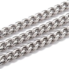 Honeyhandy Tarnish Resistant 304 Stainless Steel Cuban Link Chain, Unwelded, with Spool, Stainless Steel Color, 7.5x6x3mm, 16.4 Feet(5m)/roll