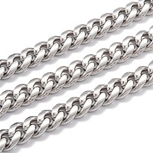 Honeyhandy 304 Stainless Steel Cuban Link Chain, Unwelded, with Spool, Stainless Steel Color, 9.5x8x3.5mm, 16.4 Feet(5m)/roll