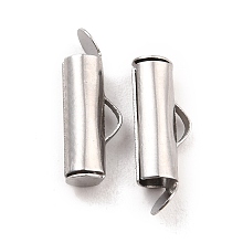 Honeyhandy 304 Stainless Steel Slide On End Clasp Tubes, Slider End Caps, Stainless Steel Color, 16x6x4mm, Hole: 3x1mm, Inner Diameter: 3mm