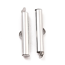 Honeyhandy 304 Stainless Steel Slide On End Clasp Tubes, Slider End Caps, Stainless Steel Color, 25x6x4mm, Hole: 3.5x1.5mm, Inner Diameter: 3mm