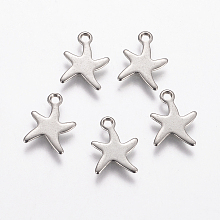 Honeyhandy 201 Stainless Steel Charms, Starfish/Sea Stars, Stainless Steel Color, 11.5x9x0.8mm, Hole: 1mm