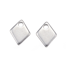 Honeyhandy 201 Stainless Steel Charms, Rhombus, Stainless Steel Color, 9x7x1mm, Hole: 1.2mm