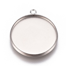 Honeyhandy 304 Stainless Steel Pendant Cabochon Settings, Plain Edge Bezel Cups, Flat Round, Stainless Steel Color, Tray: 20mm, 24.5x21.8x2mm, Hole: 1.8mm