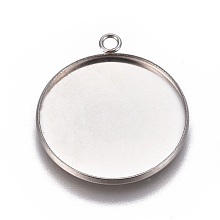 Honeyhandy 304 Stainless Steel Pendant Cabochon Settings, Plain Edge Bezel Cups, Flat Round, Stainless Steel Color, Tray: 25mm, 30.5x26.5x2mm, Hole: 2.2mm