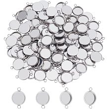 Pandahall Elite 100pcs 10mm Stainless Steel Cabochon Connectors Settings Pendant Bezel Trays Flat Round Pendant Cabochon Links for Bracelets Necklaces Jewelry Making 17.5x12x2mm, Hole 2mm